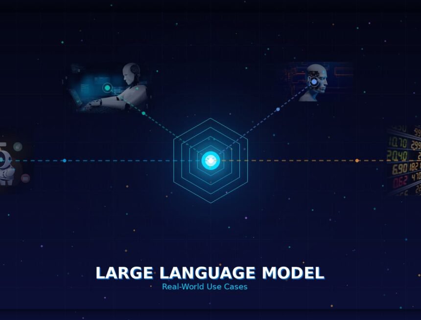 large-language-model-use-cases Illustration of large language model use cases, symbolizing AI's role in automating tasks and enhancing productivity across industries.