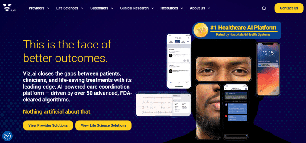 Image representing Viz.ai, an AI platform enhancing stroke detection and treatment speed through real-time CT scan analysis.