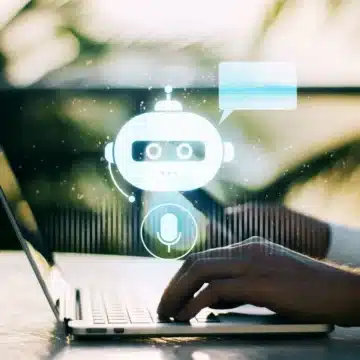 AI-Powered Chatbots for Business AI chatbot interface concept showing digital customer support automation on a laptop screen
