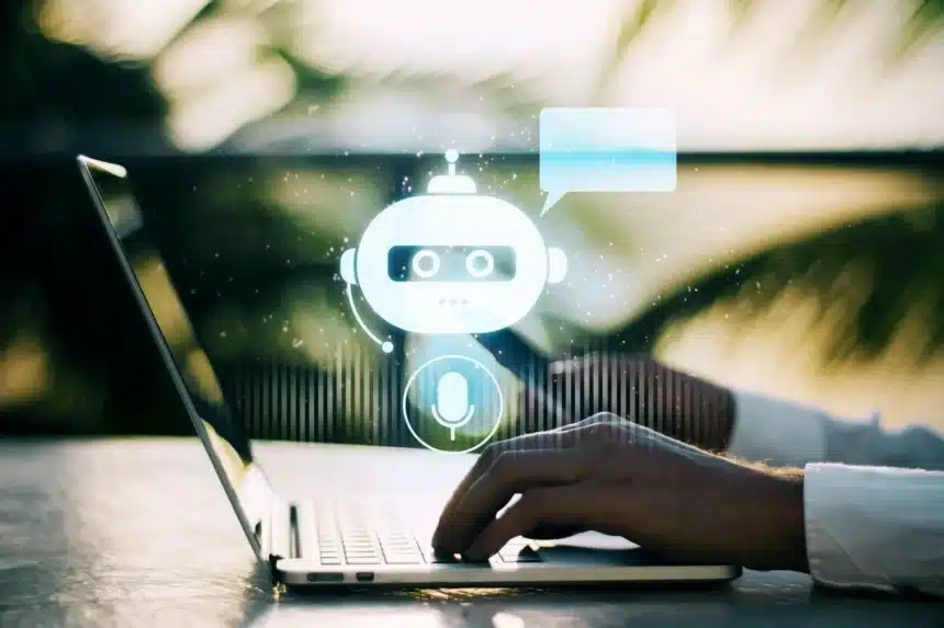 AI-Powered Chatbots for Business AI chatbot interface concept showing digital customer support automation on a laptop screen