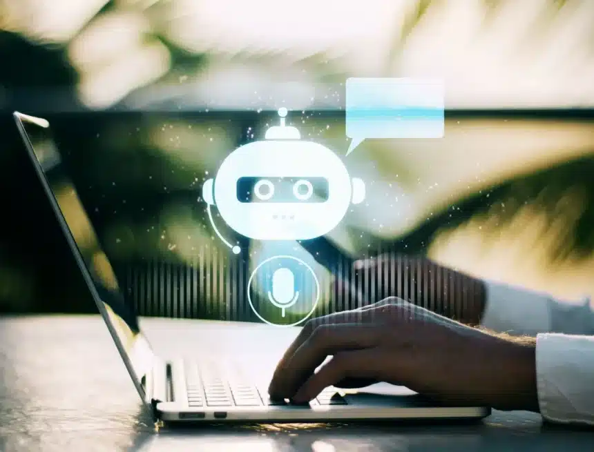 AI-Powered Chatbots for Business AI chatbot interface concept showing digital customer support automation on a laptop screen