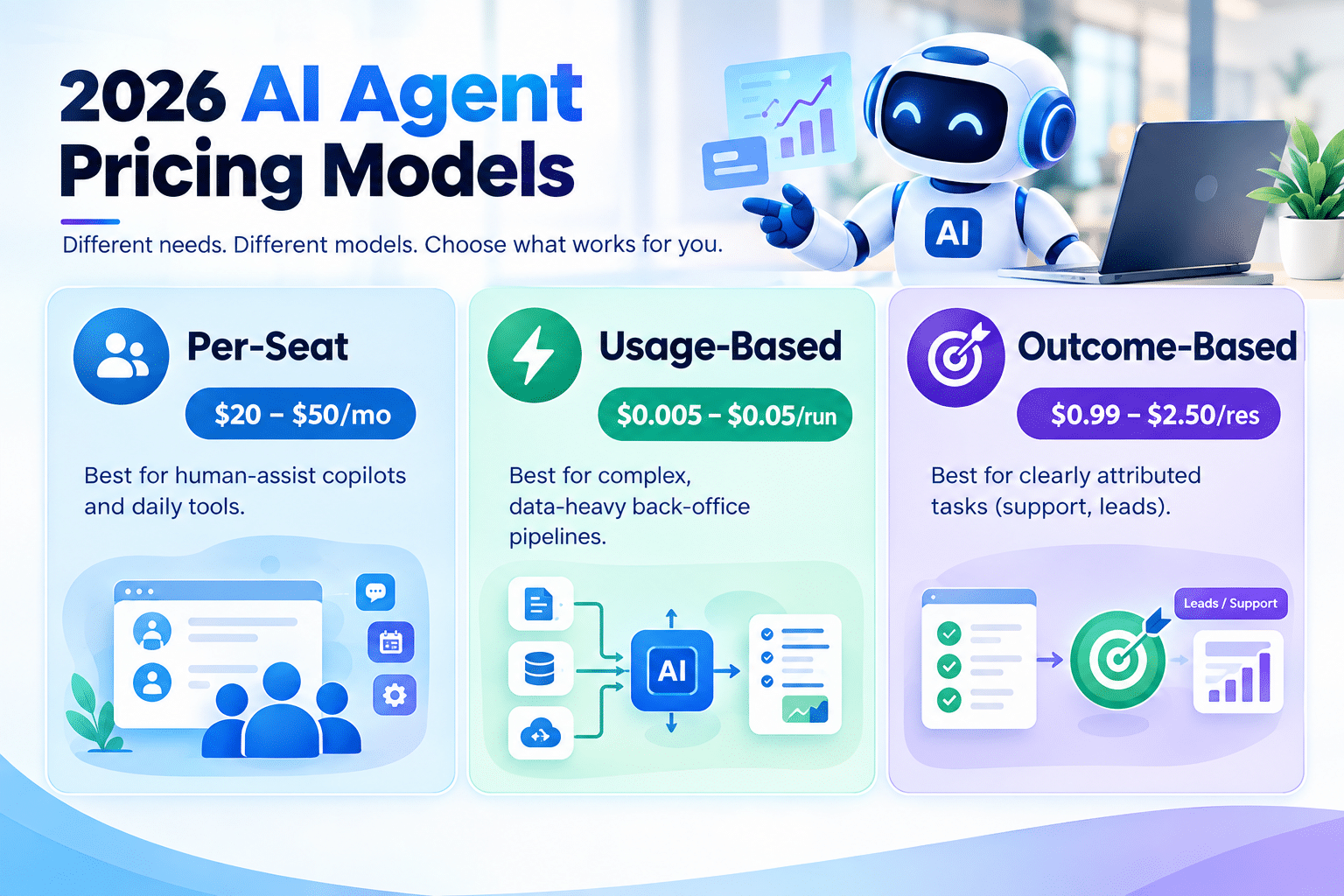 Enterprise AI Agent Pricing Models and Cost Comparison Chart Comparison chart of AI agent costs and pricing models for business deployment in 2026.